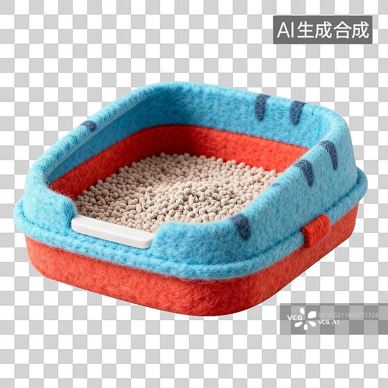 【AI数字艺术】3D羊毛毡风格萌宠经济宠物用品宠物生活系列元素猫砂盆图片素材