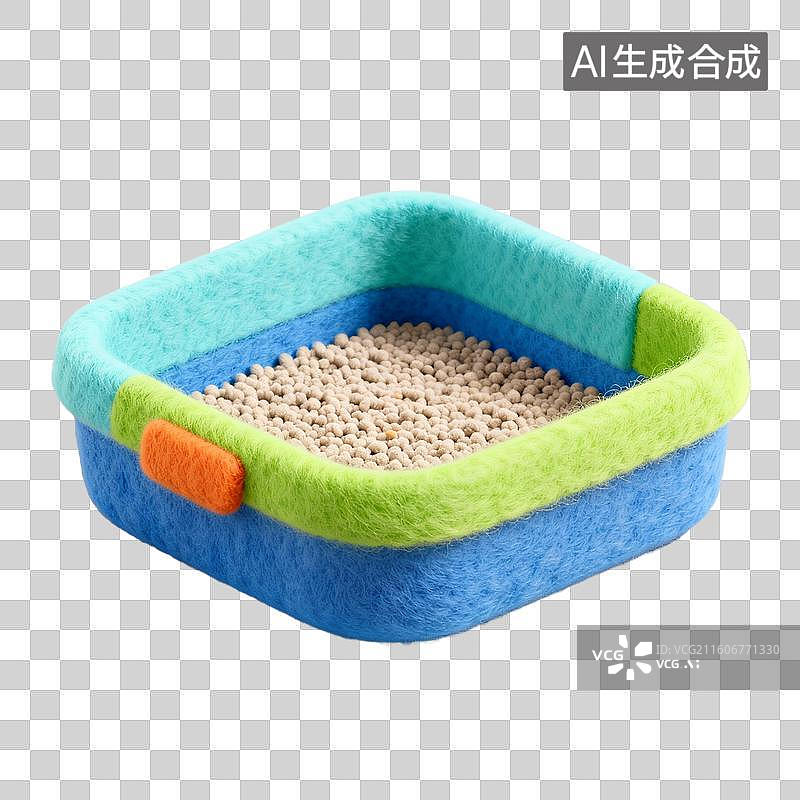 【AI数字艺术】3D羊毛毡风格萌宠经济宠物用品宠物生活系列元素猫砂盆图片素材
