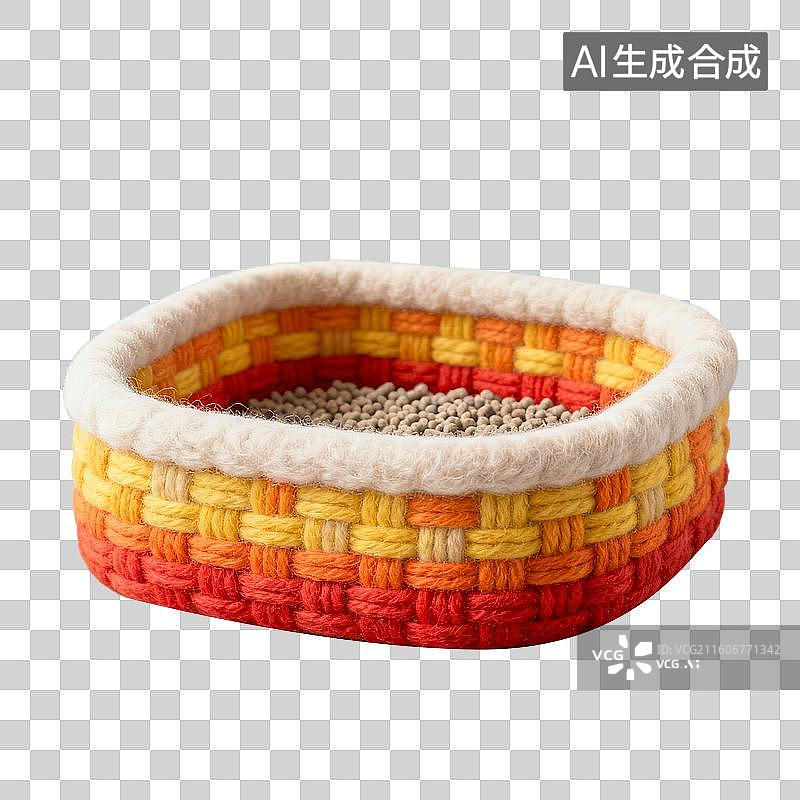 【AI数字艺术】3D羊毛毡风格萌宠经济宠物用品宠物生活系列元素猫砂盆针织风格图片素材