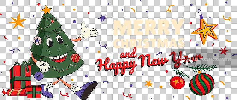 卡通圣诞树形象，扁平化风格图片素材