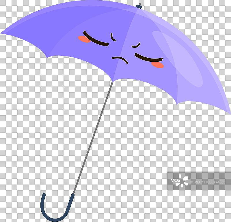 可爱的紫色雨伞卡通形象，闭着眼睛图片素材
