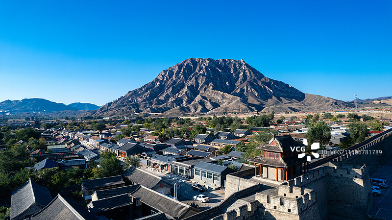 航拍张家口怀来县鸡鸣驿古城 角楼 鸡鸣山图片素材