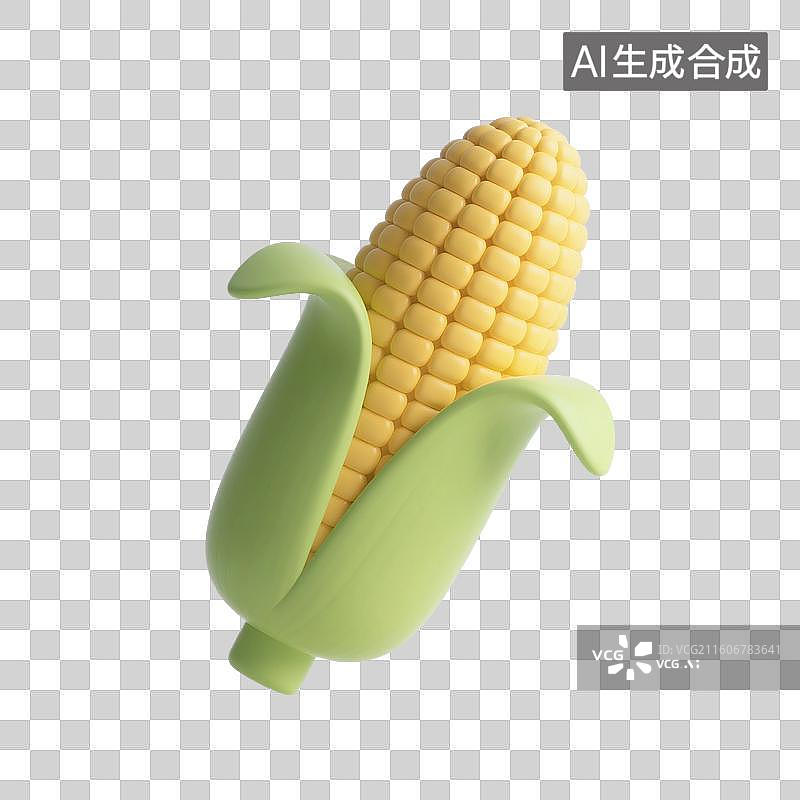 【AI数字艺术】3D渲染，卡通食材，食物，玉米，食品免抠元素图片素材