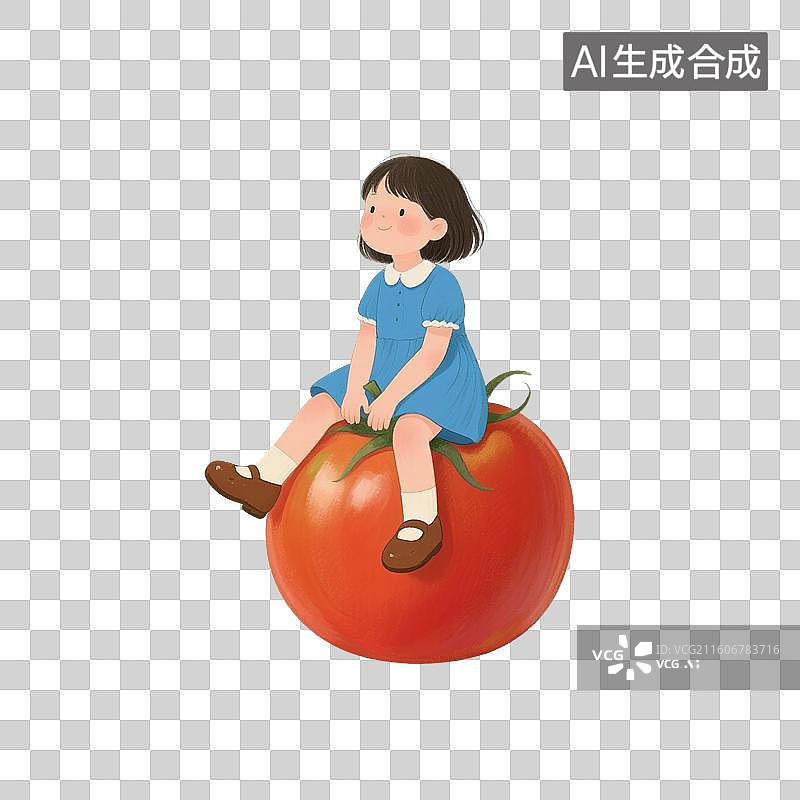 【AI数字艺术】治愈系手绘插画，女孩和水果，免抠元素图片素材