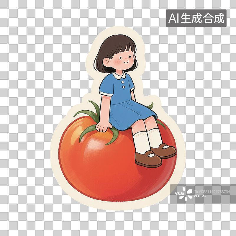 【AI数字艺术】治愈系手绘插画，女孩和水果，免抠元素图片素材