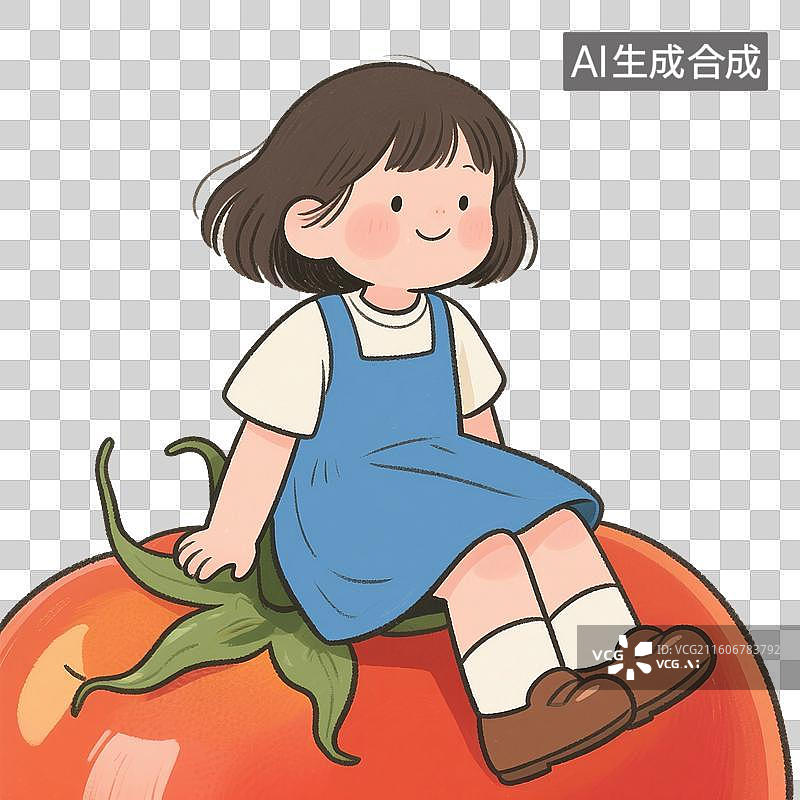 【AI数字艺术】治愈系手绘插画，女孩和水果，免抠元素图片素材