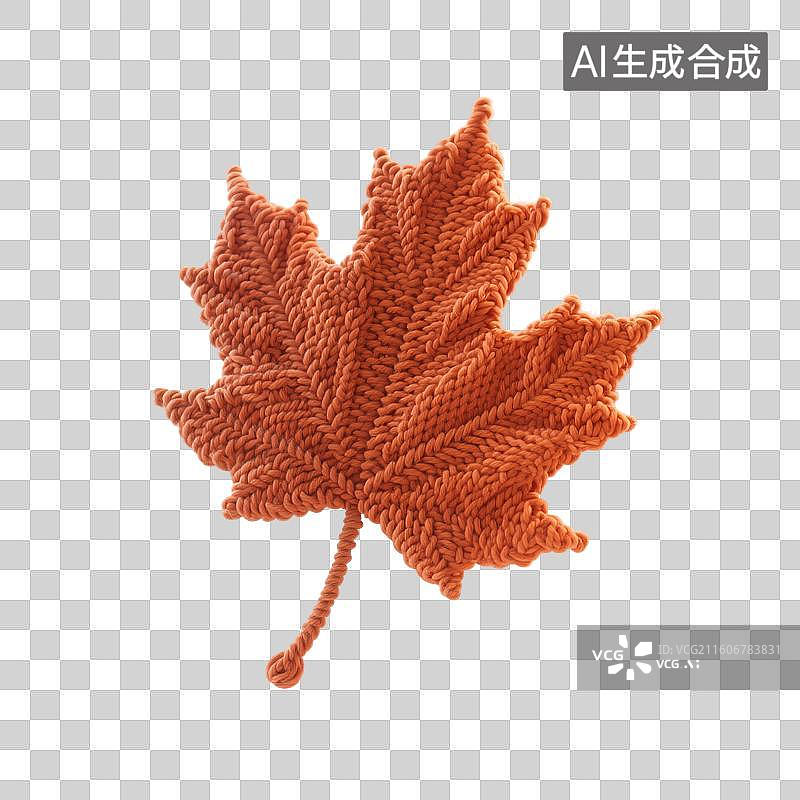 【AI数字艺术】3D渲染，毛线针织质感，枫叶，冬天，秋天黄色叶子，树叶，树木，植物，免抠元素图片素材