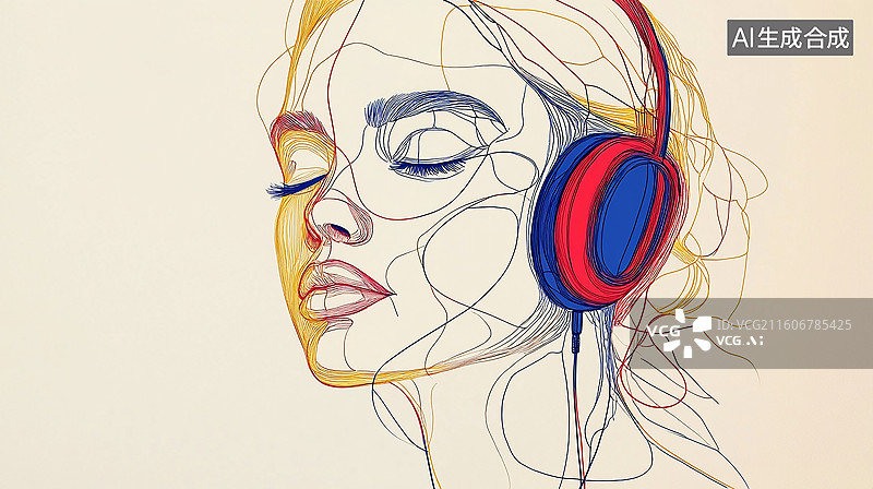 【AI数字艺术】戴耳机的抽象女性侧脸图片素材