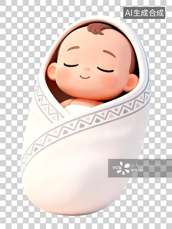 【AI数字艺术】3D立体三维C4D一个裹着布的熟睡婴儿抠元素设计元素图片素材