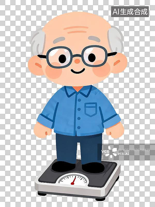 【AI数字艺术】老人称体重卡通人物插画图片素材