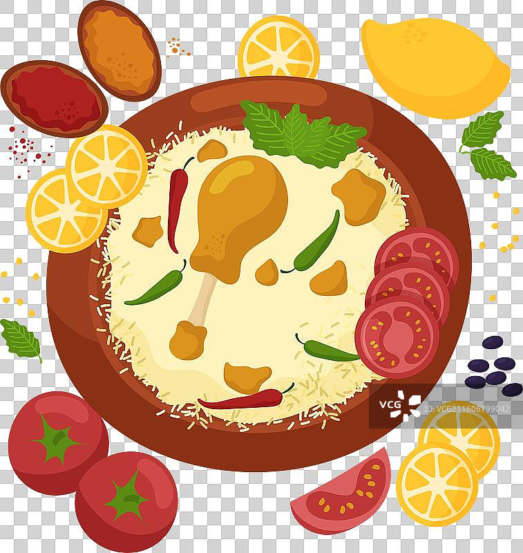 手绘鸡肉印度香饭图片素材