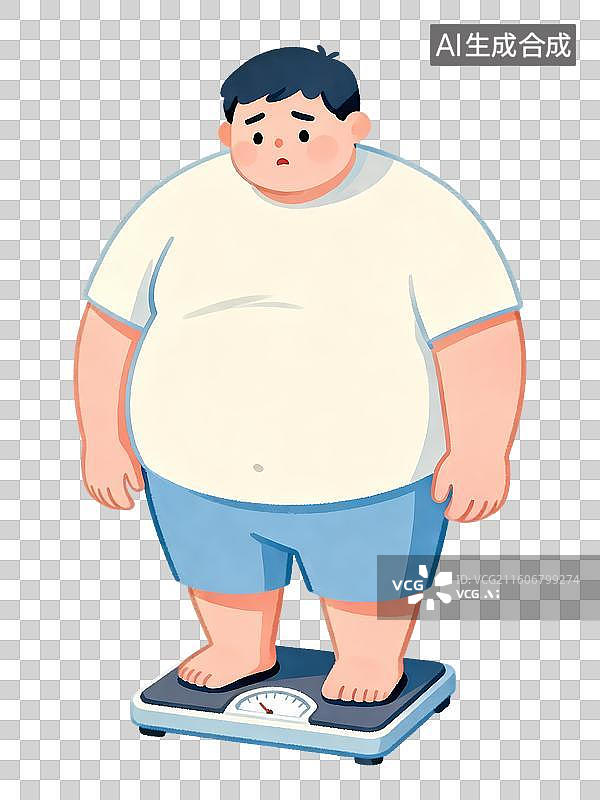 【AI数字艺术】胖男人称体重卡通人物插画图片素材
