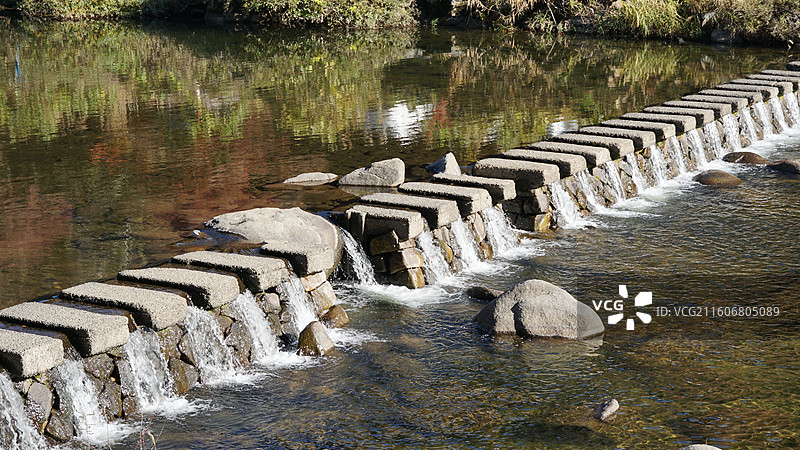 日本爱知县丰田市香岚溪红叶图片素材