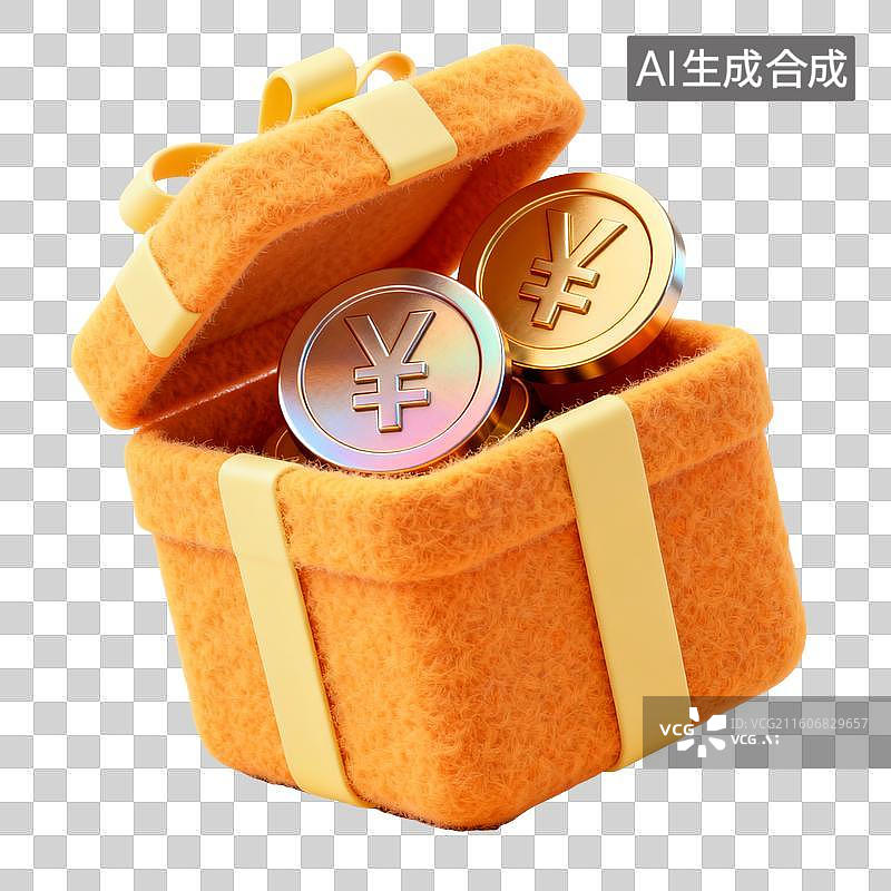 【AI数字艺术】橙色礼盒中的金币图片素材