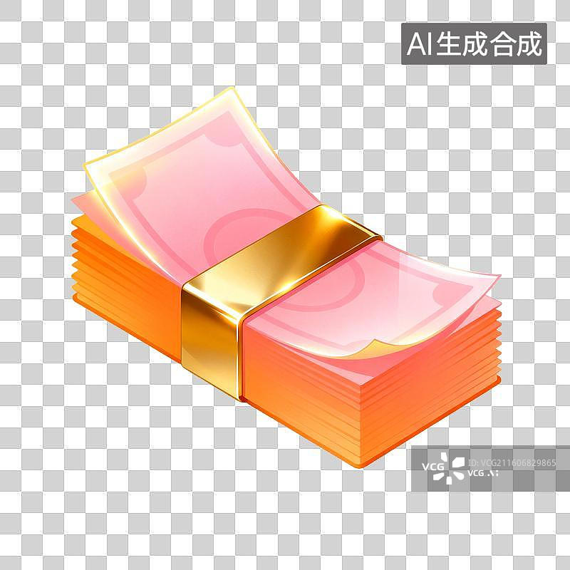 【AI数字艺术】一叠用金色带子捆扎的钞票图片素材