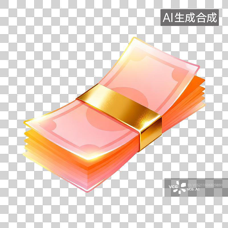 【AI数字艺术】一叠用金色带子捆扎的钞票图片素材