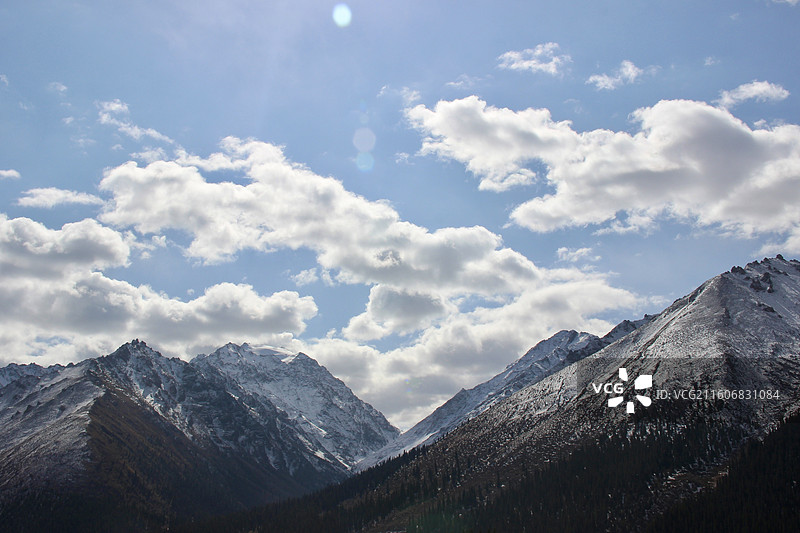 晴朗冬日新疆阿勒泰雪山冰川自然风光图片素材