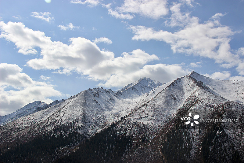 晴朗冬日新疆阿勒泰雪山冰川自然风光图片素材