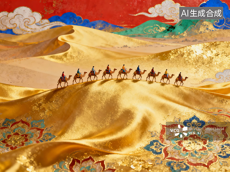 【AI数字艺术】沙漠驼队行进图图片素材