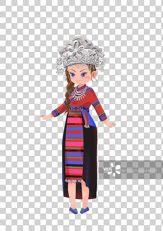 卡通手绘可爱苗族女孩站姿元素插画图片素材