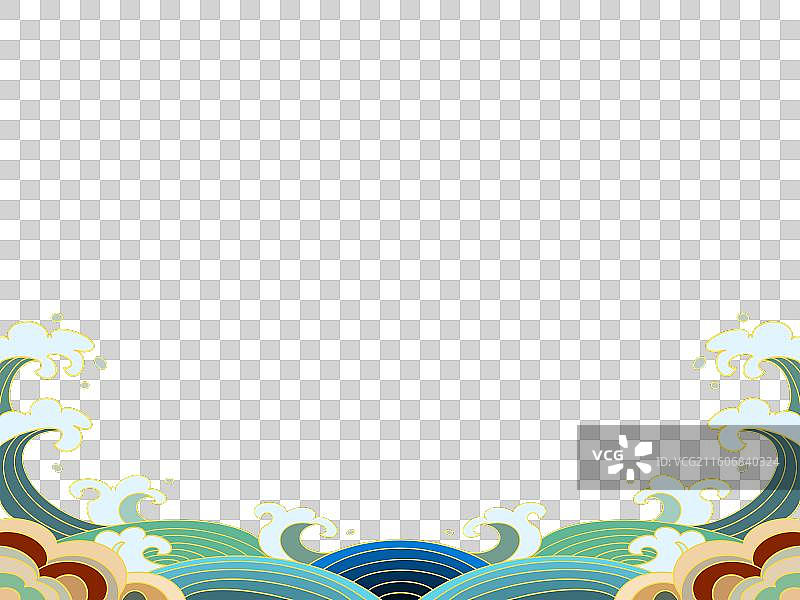 国潮海浪纹样底部边框 新中式留白装饰背景图片素材