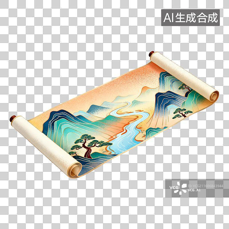 【AI数字艺术】山水画卷插画图片素材