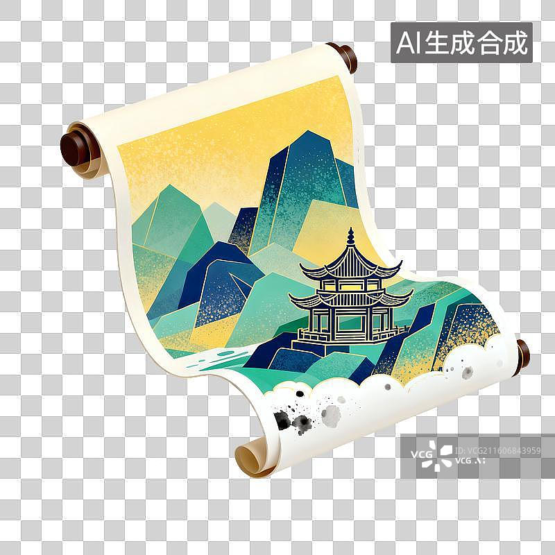 【AI数字艺术】山水画卷插画图片素材