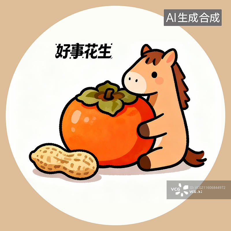 【AI数字艺术】马年卡通好寓意插画好事花生图片素材