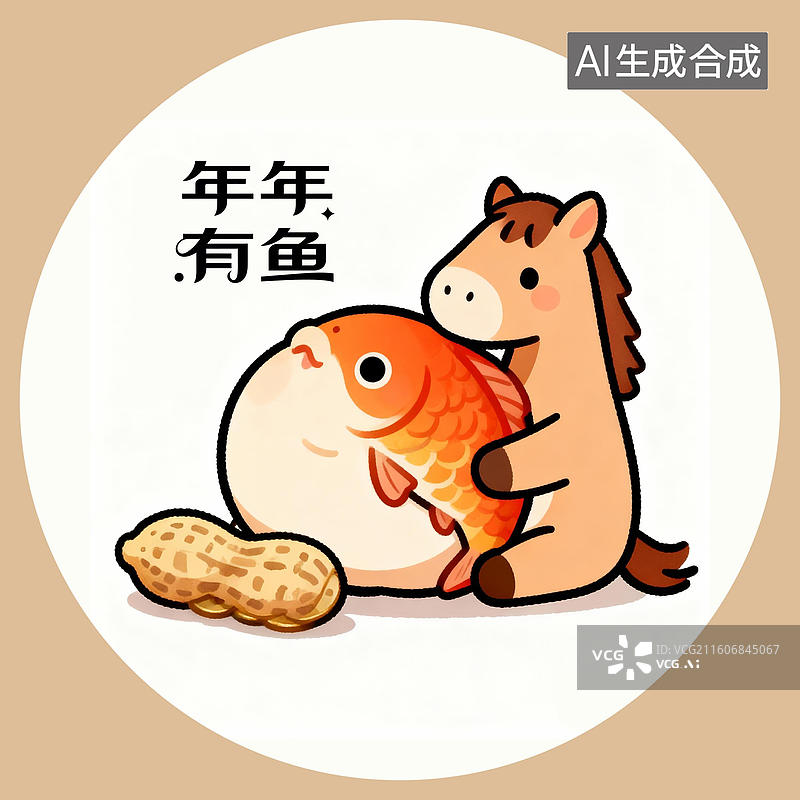 【AI数字艺术】马年卡通好寓意插画年年有鱼图片素材
