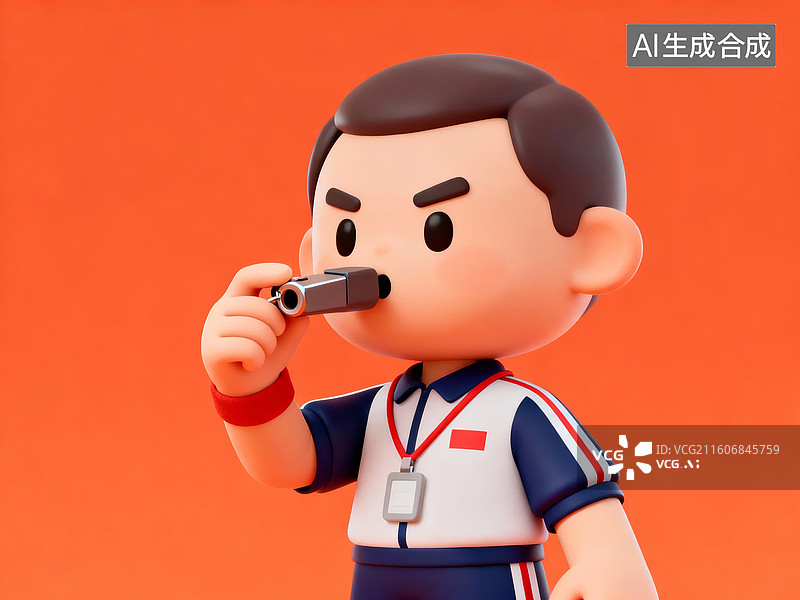 【AI数字艺术】卡通人物吹哨子图片素材