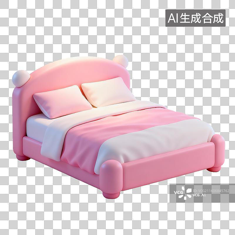 【AI数字艺术】粉色卡通风格床具图片素材