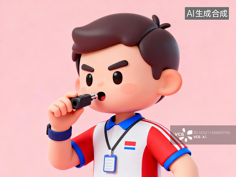 【AI数字艺术】卡通人物吹哨子图片素材