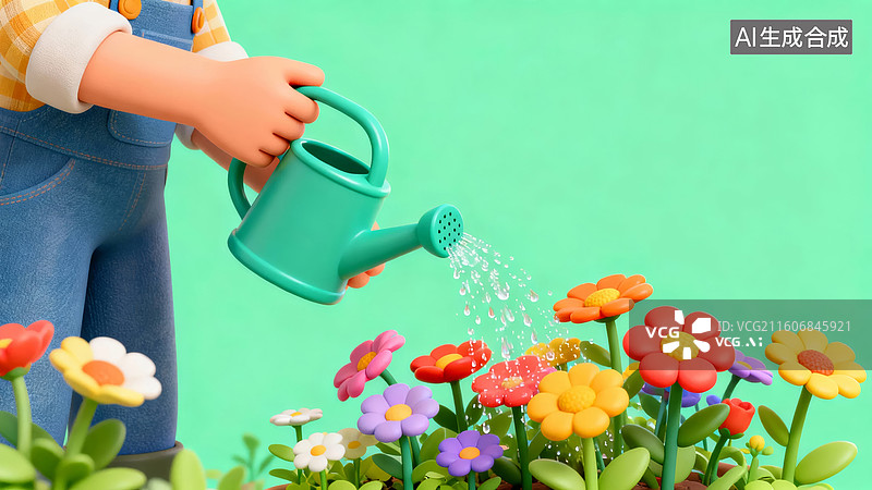 【AI数字艺术】浇水浇花的园艺场景图片素材