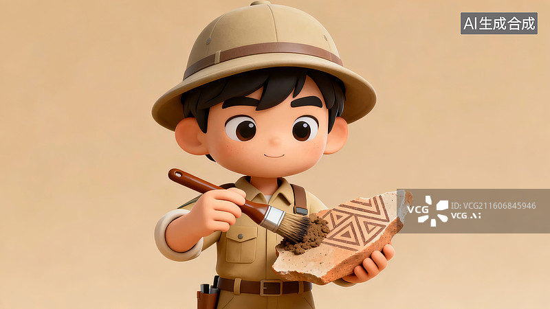 【AI数字艺术】探险男孩手持地图和望远镜图片素材