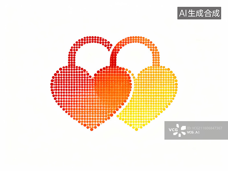 【AI数字艺术】爱心同心锁2D平面设计感点阵像素风格插画图片素材