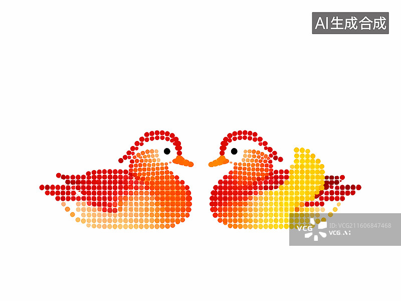 【AI数字艺术】鸳鸯2D平面设计感点阵像素风格插画图片素材