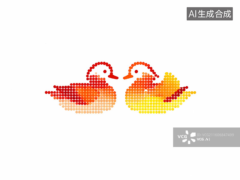 【AI数字艺术】鸳鸯2D平面设计感点阵像素风格插画图片素材