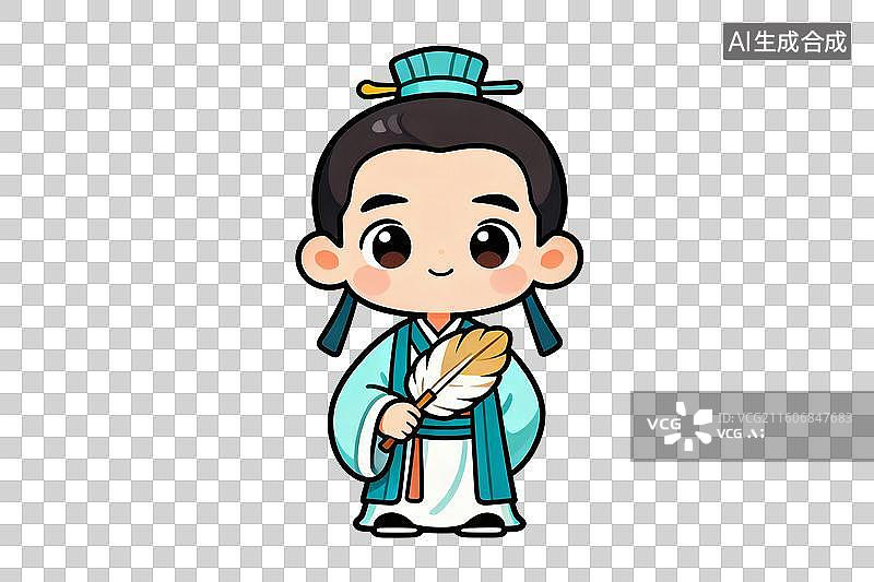 【AI数字艺术】卡通风格，Q版诸葛亮PNG格式的免扣元素图片素材