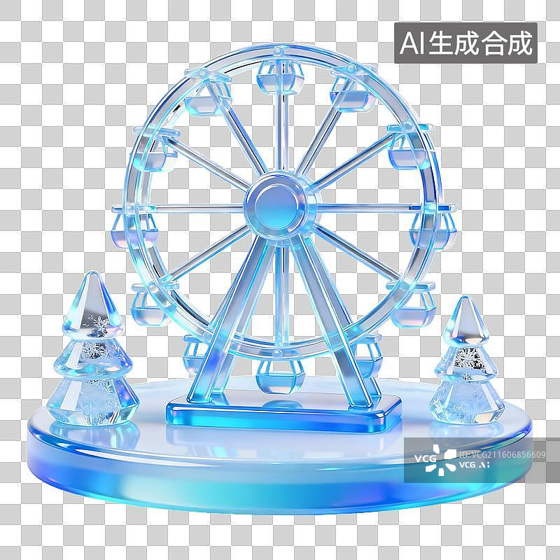 【AI数字艺术】3D冬天蓝色冰雕元素图片素材
