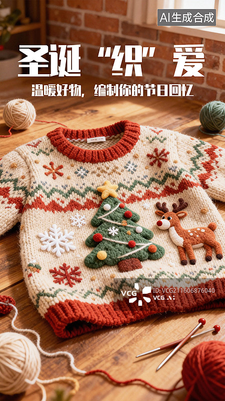 【AI数字艺术】3D圣诞节电商促销圣诞织爱冬装海报插画设计模版图片素材