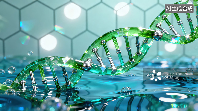【AI数字艺术】DNA双螺旋结构在水面上图片素材