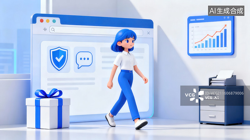 【AI数字艺术】人物在科技办公环境中行走图片素材