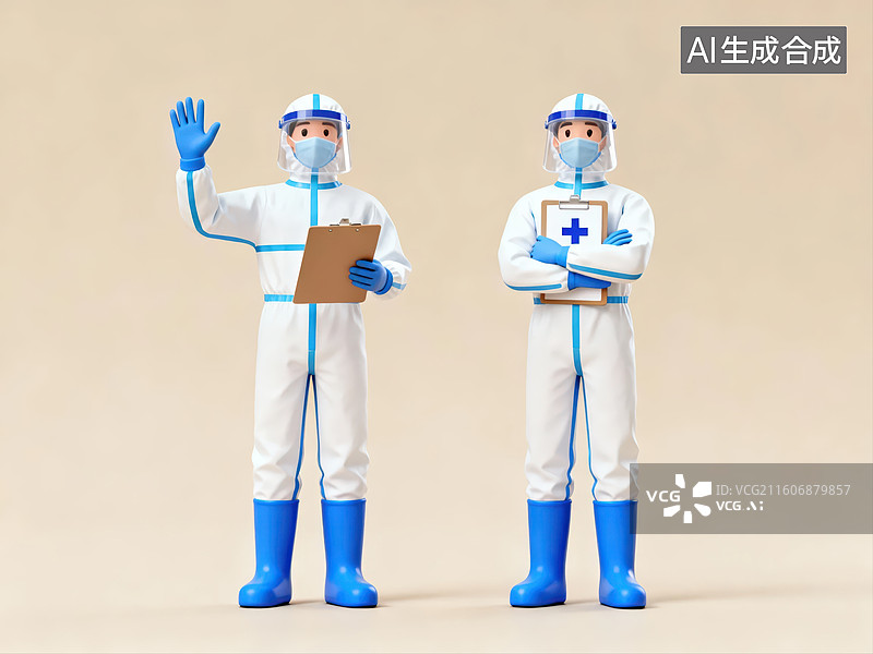 【AI数字艺术】两名身穿防护服的医护人员图片素材