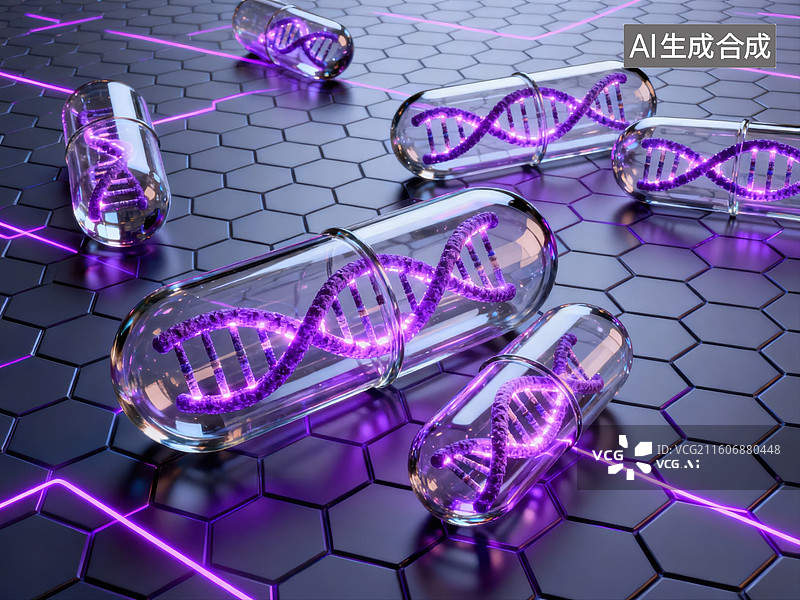 【AI数字艺术】DNA分子在透明胶囊中图片素材