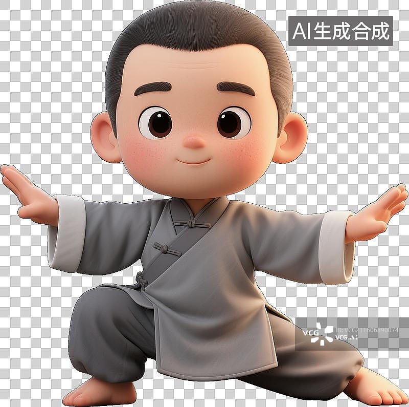 【AI数字艺术】3D体育运动项目一个男人打太极八段锦和中国功夫武术图片素材