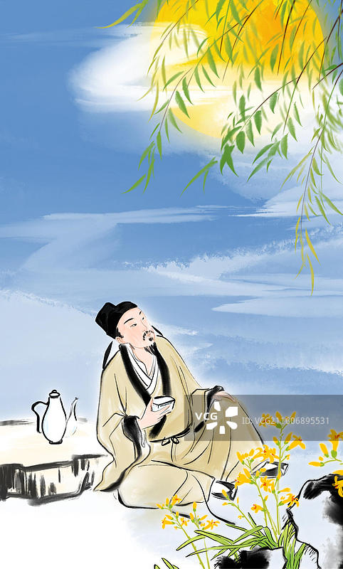 中国风 水墨画 高雅 插图 酒 酒文化 白酒 酒中八仙歌 李白 杜甫 苏轼图片素材