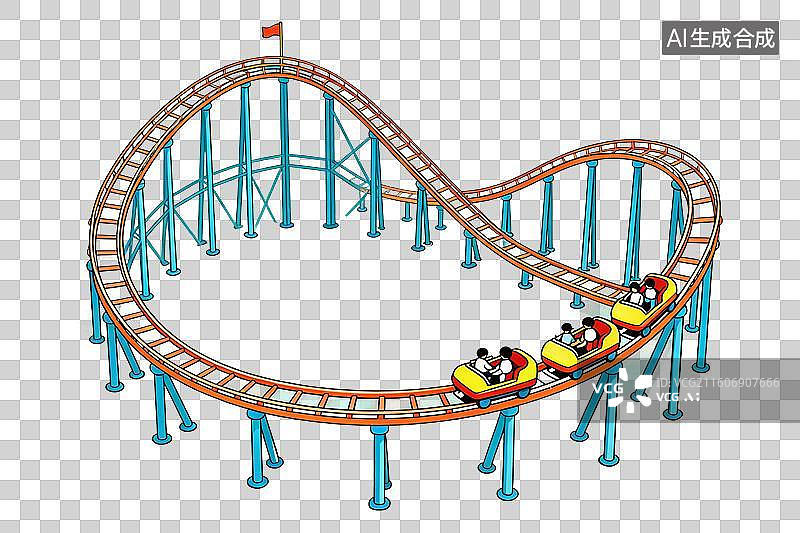 【AI数字艺术】卡通风格，过山车游乐设施PNG格式的免扣元素图片素材