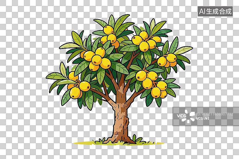 【AI数字艺术】卡通风格，一棵丰收的枇杷树PNG格式的免扣元素图片素材