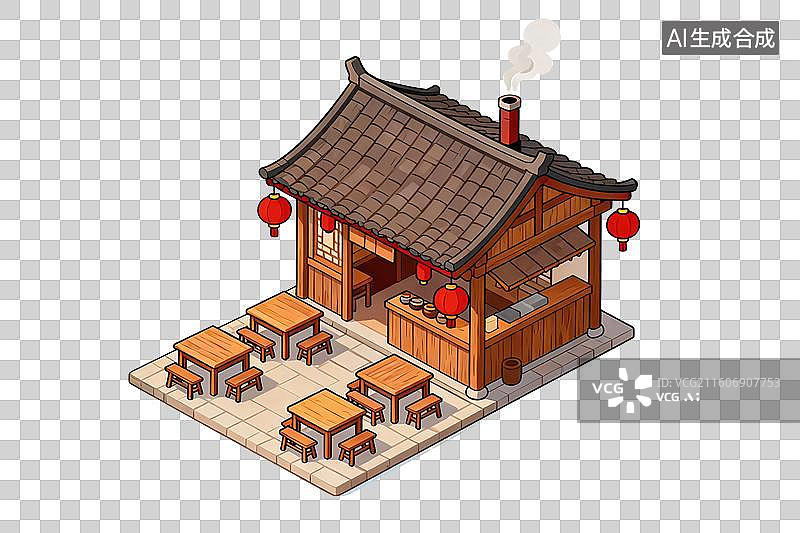 【AI数字艺术】卡通风格，一座古代的小酒馆PNG格式的免扣元素图片素材
