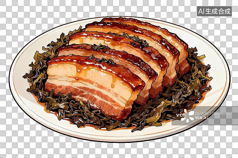 【AI数字艺术】卡通风格，美食，梅菜扣肉PNG格式的免扣元素图片素材